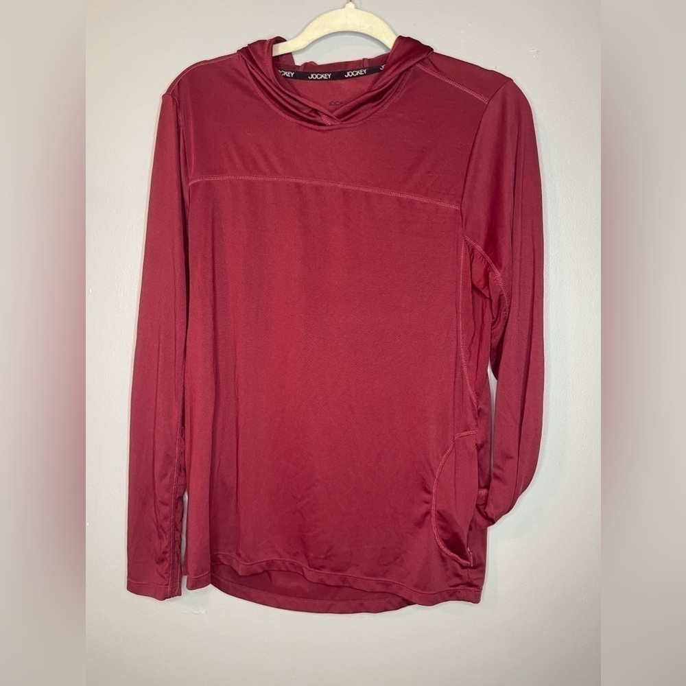 Jockey Menβs Small Red Stretch Pullover Hoodie Zip Pocket Athletic Top